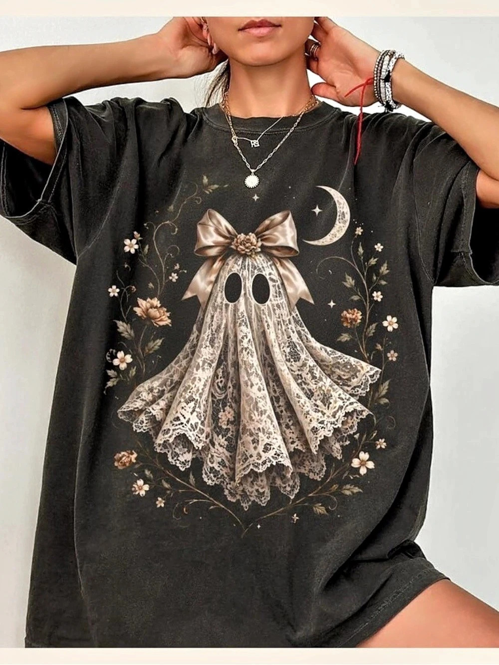 Comfort Colors Spooky Lace Ghost Graphic T-Shirt